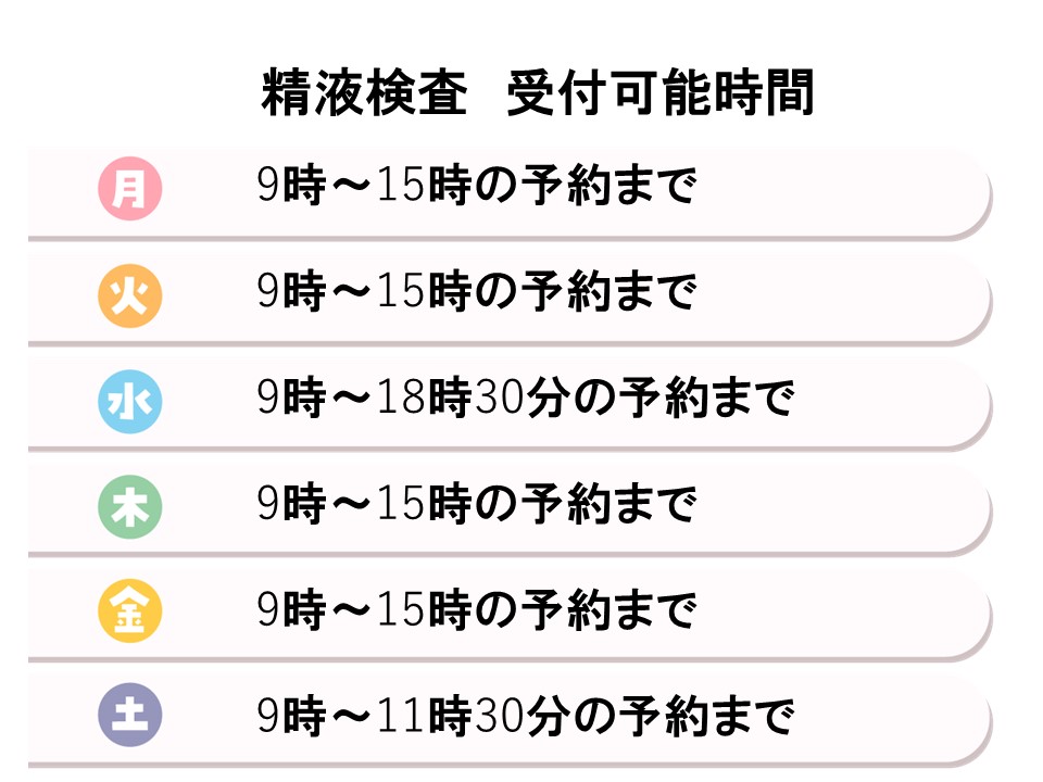 精液検査　受付可能時間